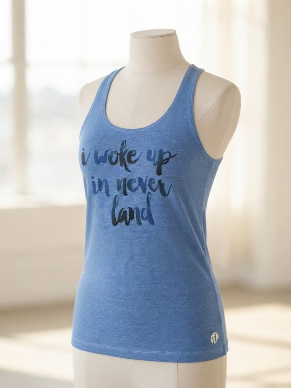 Light Blue Racerback Graphic Tank Top - I Woke Up in Neverland